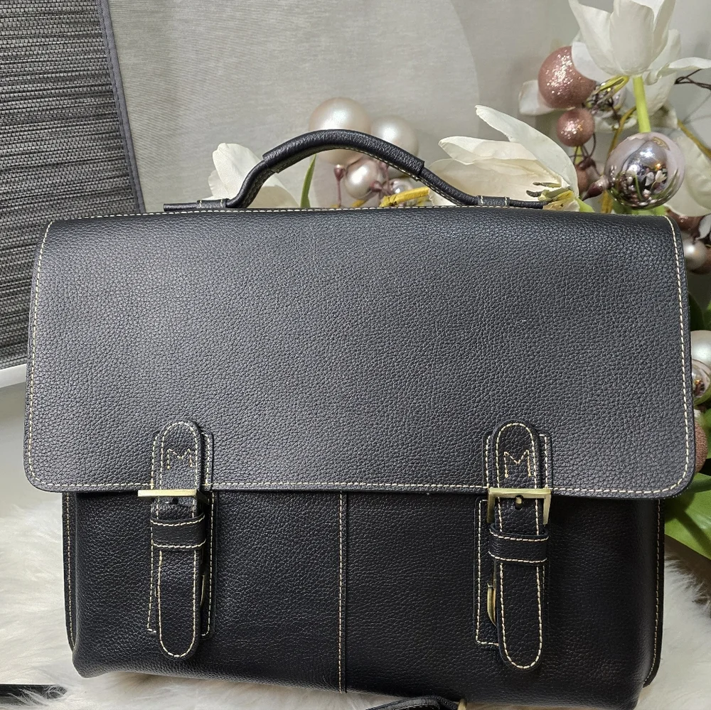 BLACKAmerileather Classical Leather Organizer BriefcaseFEATURES- Top Grain